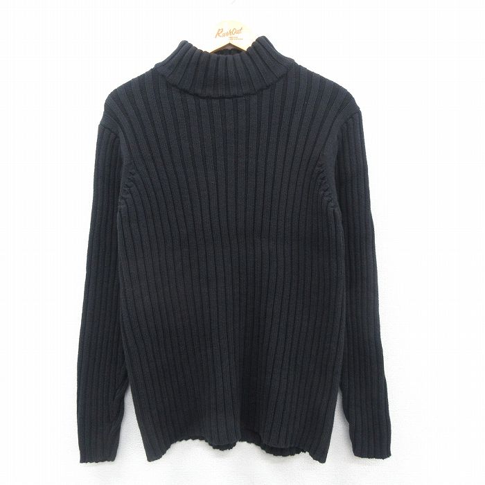 M★古着 長袖 セーター メンズ 00年代 00s コットン モックネック ハイネック 黒 ブラック 24dec07 中古 ニット トップス