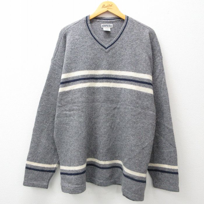 XL★古着 エアロポステール AEROPOSTALE 長袖 セーター メンズ 00年代 00s 大きいサイズ ウール Vネック グレー他 24dec11 中古 ニット トップス