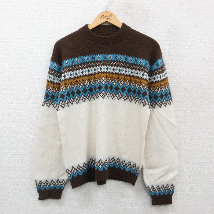 【50%OFF】M★古着 長袖 セーター メンズ 80年代 80s モックネック ハイネック 茶他 ブラウン 24dec13 中古 ニット トップス