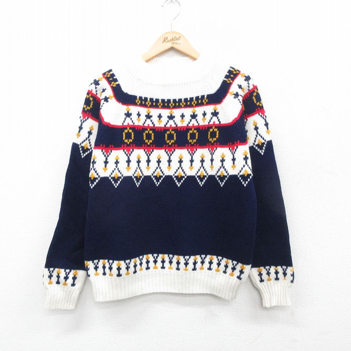 M★古着 JCペニー 長袖 セーター メンズ 80年代 80s ラグラン アクリル モックネック ハイネック 紺他 ネイビー 24dec13 中古 ニット トップス