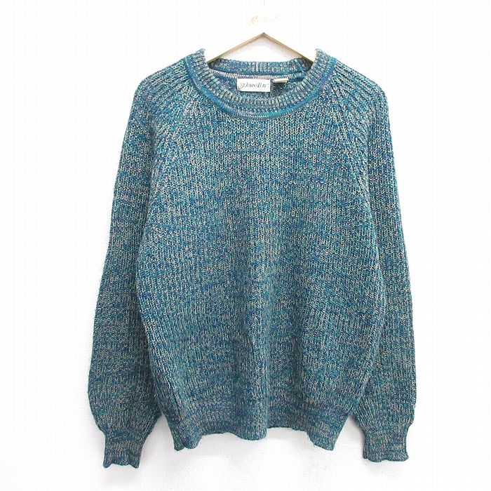 M★古着 セントジョンズベイ 長袖 セーター メンズ 90年代 90s ラグラン アクリル クルーネック 紺他 ネイビー 【spe】 24dec18 中古 ニット トップス