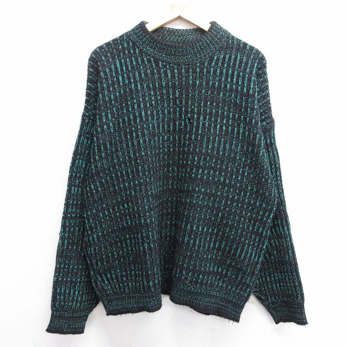XL★古着 I.O.U. 長袖 セーター メンズ 90年代 90s 大きいサイズ アクリル クルーネック USA製 黒他 ブラック 24dec18 中古 ニット トップス