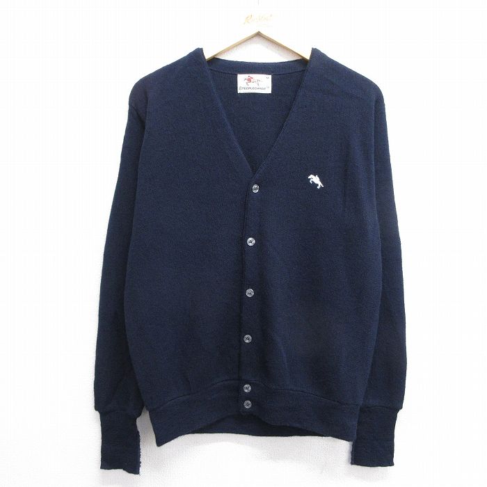 【20%OFF】M★古着 長袖 ニット カーディガン メンズ 90年代 90s 紺 ネイビー 24dec18 中古 トップス