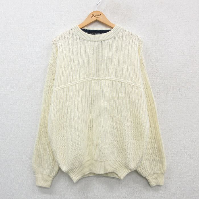 L★古着 長袖 セーター メンズ アクリル クルーネック 生成り 24dec19 中古 ニット トップス