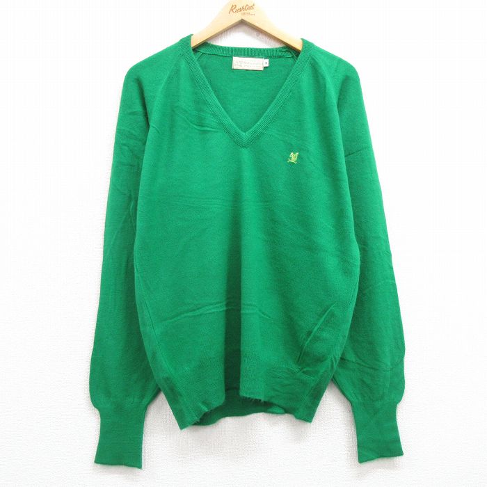 M★古着 長袖 セーター メンズ 80年代 80s リス アクリル ラグラン Vネック 緑 グリーン 24dec20 中古 ニット トップス