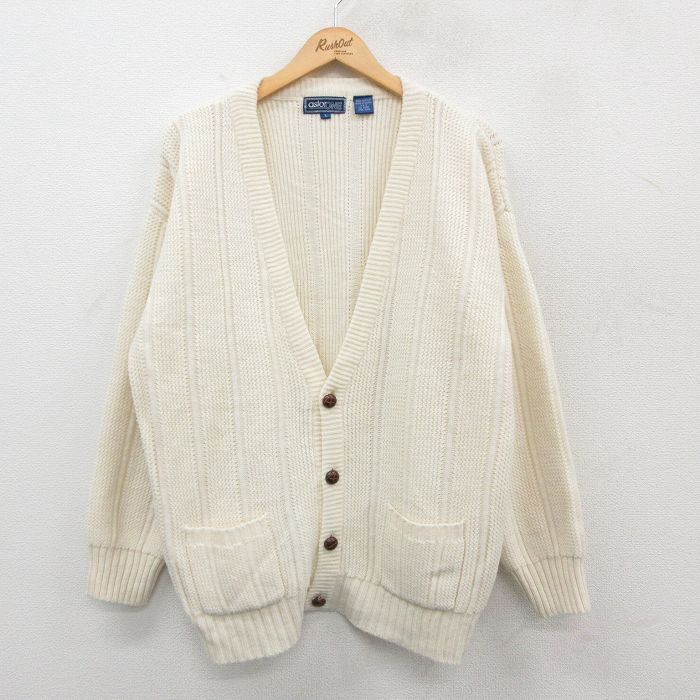 XL★古着 長袖 ニット カーディガン メンズ 00年代 00s アクリル 白 ホワイト 24dec21 中古 トップス