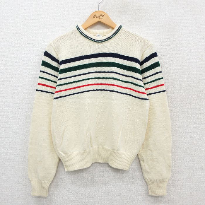 M★古着 長袖 セーター メンズ 90年代 90s アクリル クルーネック USA製 生成り 24dec21 中古 ニット トップス