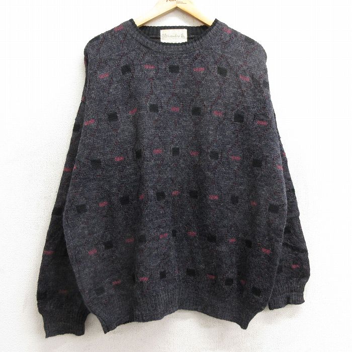 XL★古着 長袖 セーター メンズ 90年代 90s クルーネック イタリア製 濃グレー他 24dec24 中古 ニット トップス