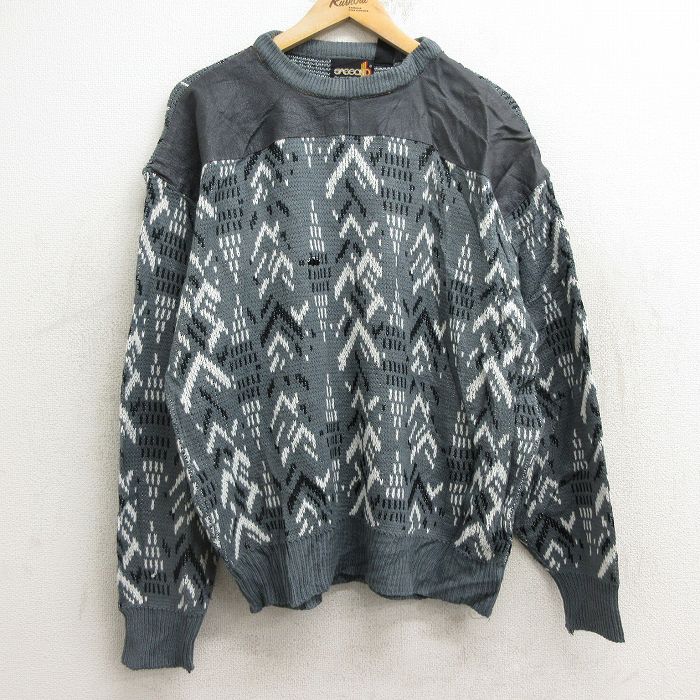 L★古着 長袖 セーター メンズ 90年代 90s アクリル クルーネック グレー他 24dec24 中古 ニット トップス