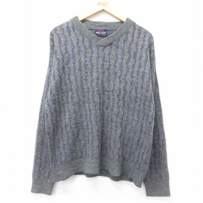 L★古着 長袖 セーター メンズ 90年代 90s アクリル Vネック USA製 グレー他 24dec24 中古 ニット トップス