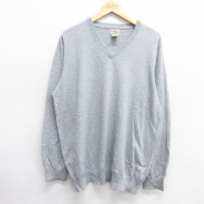 XL★古着 エルエルビーン LLBEAN 長袖 セーター メンズ 00年代 00s 無地 Vネック グレー 25jan06 中古 ニット トップス