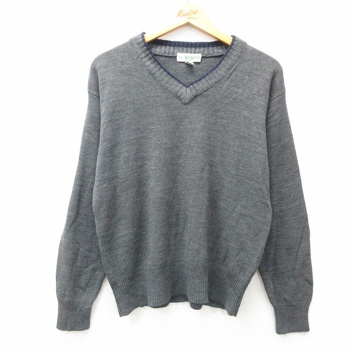 【20%OFF】M★古着 HABAND 長袖 セーター メンズ 無地 アクリル Vネック グレー他 25jan06 中古 ニット トップス