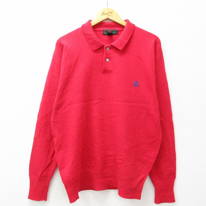 【50%OFF】L★古着 アバクロンビー Abercrombie&fitch 長袖 セーター メンズ 80年代 80s ワンポイントロゴ ウール 襟付き 赤 レッド 25jan06 中古 ニット トップス
