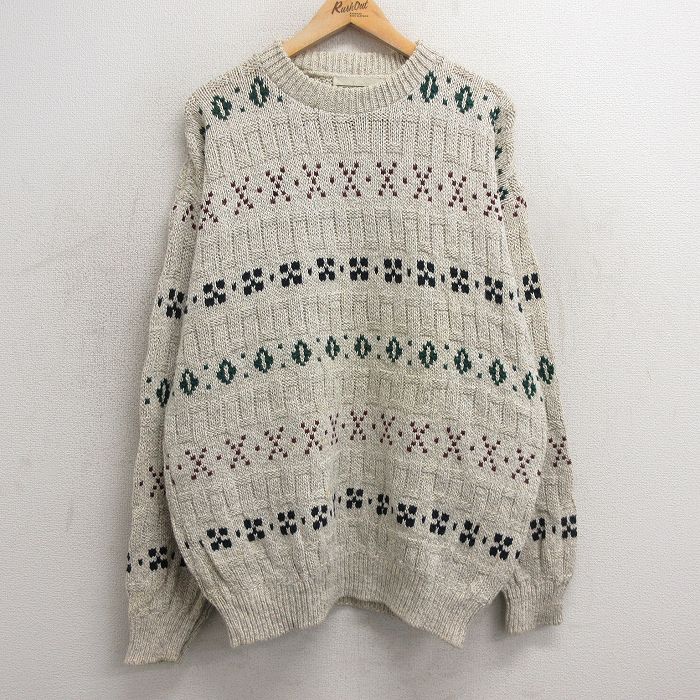 XL★古着 長袖 セーター メンズ 90年代 90s コットン クルーネック USA製 薄グレー他 25jan06 中古 ニット トップス