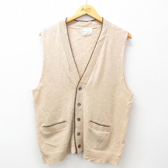 【50%OFF】M★古着 シアーズ ニット ベスト メンズ 80年代 80s ウール ベージュ カーキ 25jan07 中古 トップス