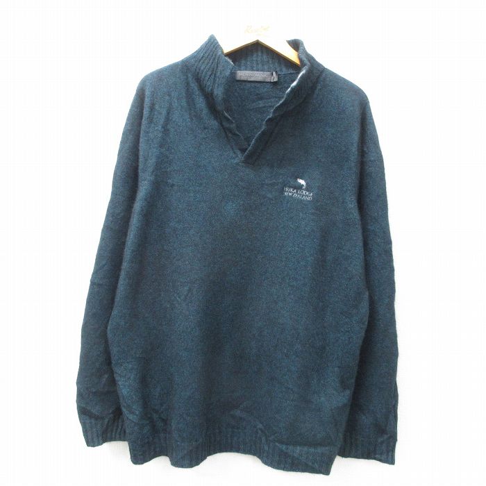 L★古着 長袖 セーター メンズ 魚 緑 グリーン 25jan07 中古 ニット トップス