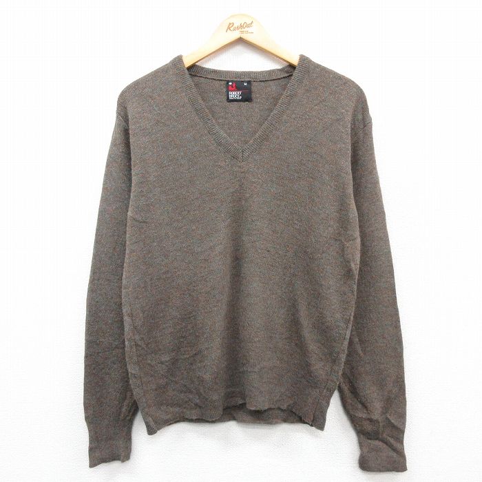 M★古着 長袖 セーター メンズ 90年代 90s 無地 Vネック USA製 茶 ブラウン 25jan07 中古 ニット トップス