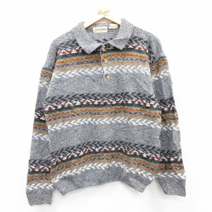 【20%OFF】M★古着 セントジョンズベイ 長袖 セーター メンズ 90年代 90s 襟付き グレー 25jan07 中古 ニット トップス