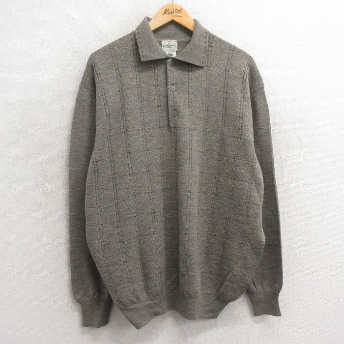 【20%OFF】XL★古着 長袖 セーター メンズ 80年代 80s 襟付き 大きいサイズ ウール イタリア製 グレー 25jan07 中古 ニット トップス