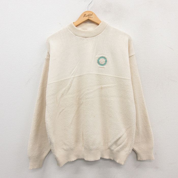 L★古着 長袖 セーター メンズ 90年代 90s ハワイ 大学 コットン クルーネック USA製 生成り 25jan08 中古 ニット トップス