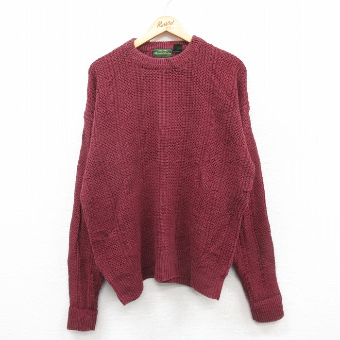 XL★古着 バンヒューセン 長袖 セーター メンズ 90年代 90s クルーネック エンジ 25jan08 中古 ニット トップス