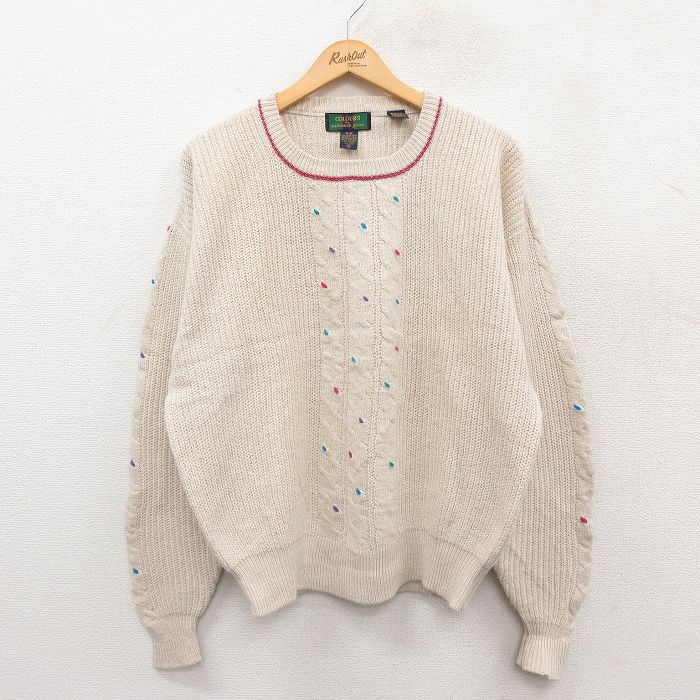 【50%OFF】L★古着 長袖 セーター メンズ 00年代 00s クルーネック 生成り 25jan09 中古 ニット トップス