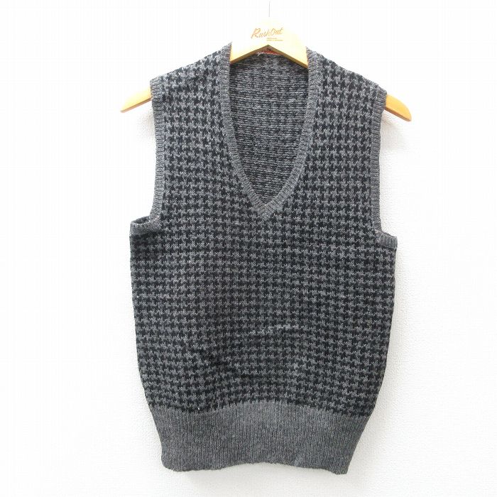【50%OFF】S★古着 ジョーンズニューヨーク ニット ベスト メンズ 90年代 90s 千鳥格子 ウール Vネック グレー他 25jan10 中古 トップス