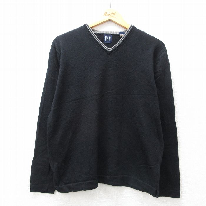 M★古着 ギャップ GAP 長袖 セーター メンズ 00年代 00s メリノウール Vネック 黒 ブラック 25jan10 中古 ニット トップス