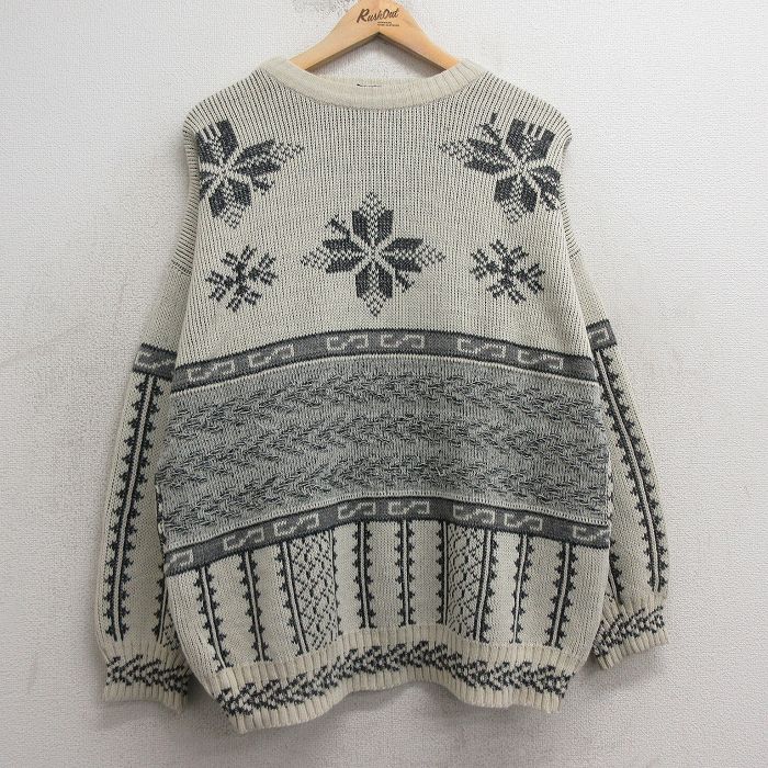 【50%OFF】XL★古着 長袖 ノルディック セーター メンズ 90年代 90s 雪柄 大きいサイズ クルーネック イタリア製 薄ベージュ他 カーキ 25jan11 中古 ニット トップス