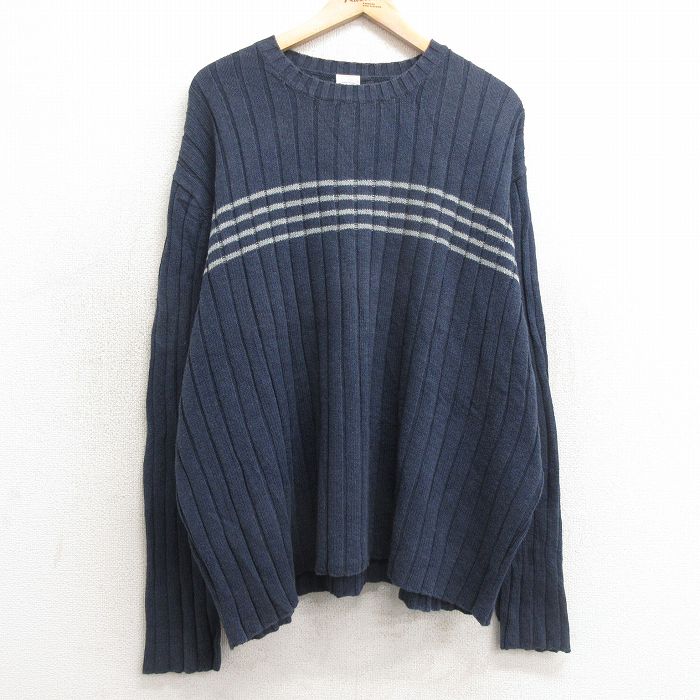 【50%OFF】XL★古着 オールドネイビー OLD NAVY 長袖 セーター メンズ 大きいサイズ コットン クルーネック 紺他 ネイビー 25jan11 中古 ニット トップス