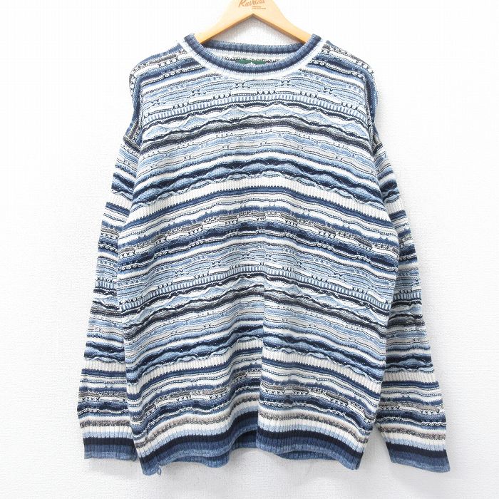 【50%OFF】XL★古着 ジャンセン 長袖 セーター メンズ 90年代 90s 3Dニット クルーネック USA製 紺他 ネイビー 【spe】 25jan15 中古 ニット トップス