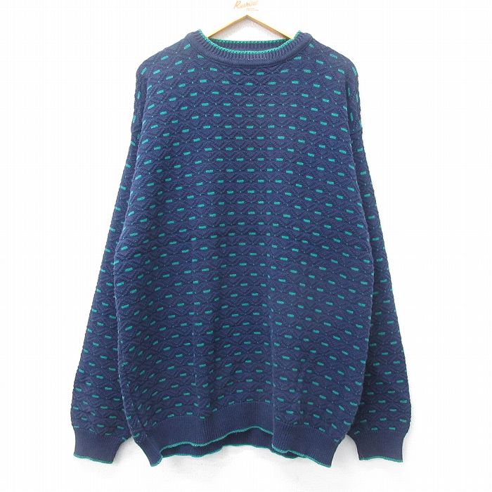 【50%OFF】XL★古着 長袖 セーター メンズ 90年代 90s クルーネック USA製 紺他 ネイビー 25jan15 中古 ニット トップス