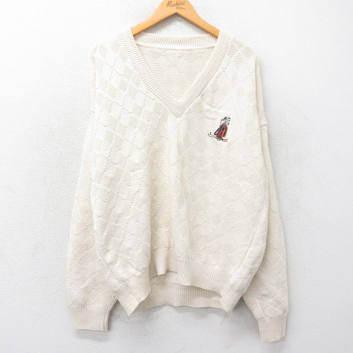 【50%OFF】XL★古着 長袖 セーター メンズ ゴルフ Vネック 生成り 25jan15 中古 ニット トップス