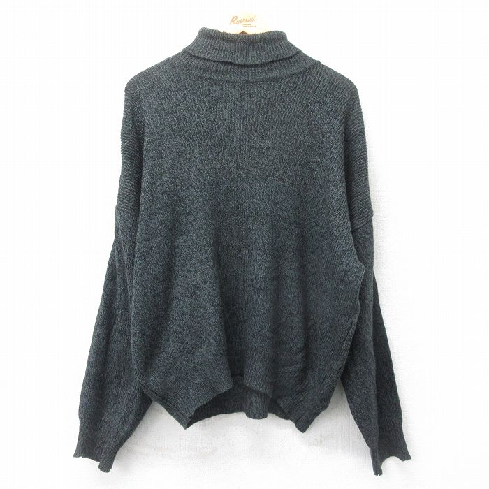 XL★古着 長袖 セーター メンズ 90年代 90s 無地 大きいサイズ ウール タートルネック ハイネック USA製 黒 ブラック 霜降り 25jan15 中古 ニット トップス