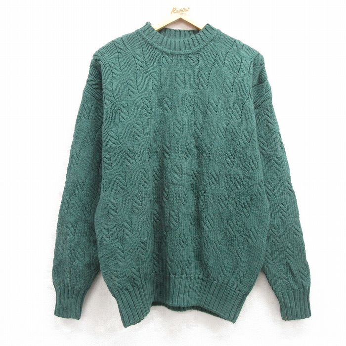 【50%OFF】L★古着 ギャップ GAP 長袖 ケーブル セーター メンズ 90年代 90s コットン モックネック ハイネック USA製 緑 グリーン 【spe】 25jan15 中古 ニット トップス