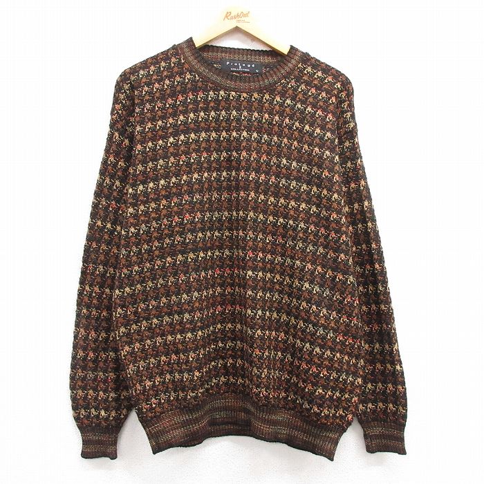 L★古着 長袖 セーター メンズ 90年代 90s アクリル クルーネック USA製 茶系他 ブラウン 25jan15 中古 ニット トップス
