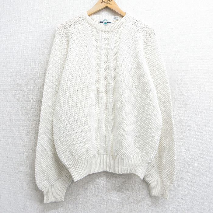 L★古着 長袖 セーター メンズ 90年代 90s ラグラン クルーネック 白 ホワイト 25jan18 中古 ニット トップス