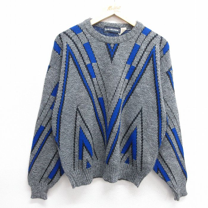 【50%OFF】XL★古着 バンヒューセン 長袖 セーター メンズ 90年代 90s アクリル クルーネック USA製 濃グレー他 25jan20 中古 ニット トップス