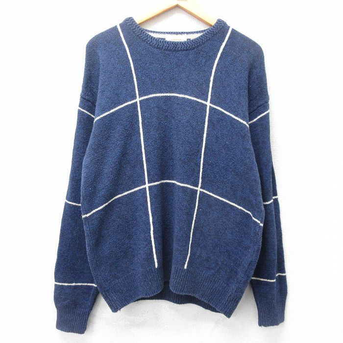 【50%OFF】L★古着 セントジョンズベイ 長袖 セーター メンズ 00年代 00s シルク クルーネック 紺他 ネイビー 25jan21 中古 ニット トップス