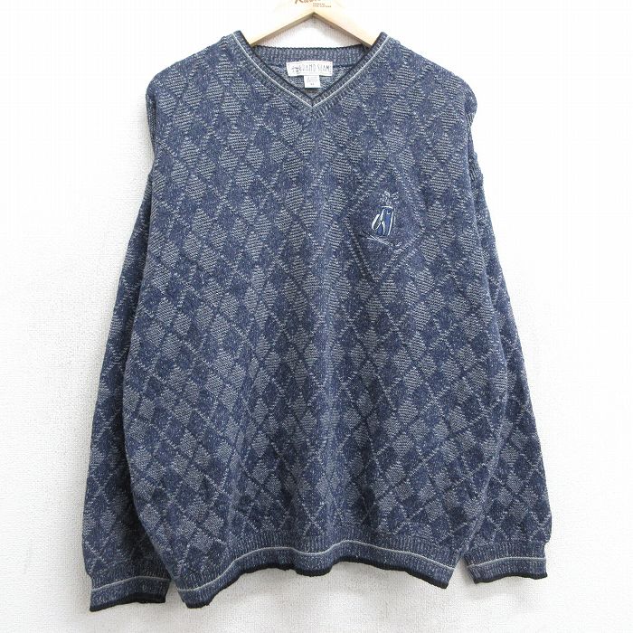 グランドスラム 90s 長袖セーター ゴルフアーガイル ネイビー XL | 古着