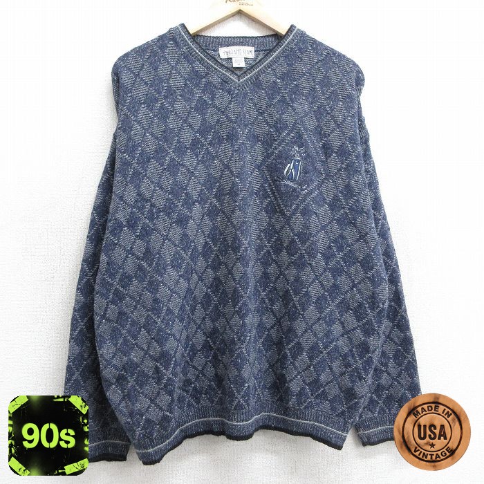 グランドスラム 90s 長袖セーター ゴルフアーガイル ネイビー XL | 古着