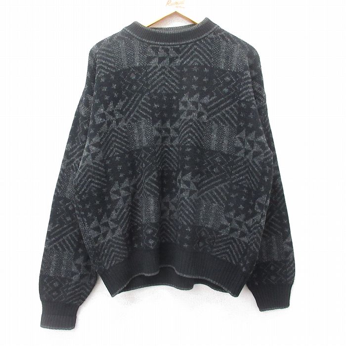 【50%OFF】XL★古着 長袖 セーター メンズ 90年代 90s モックネック イタリア製 黒他 ブラック 25jan21 中古 ニット トップス
