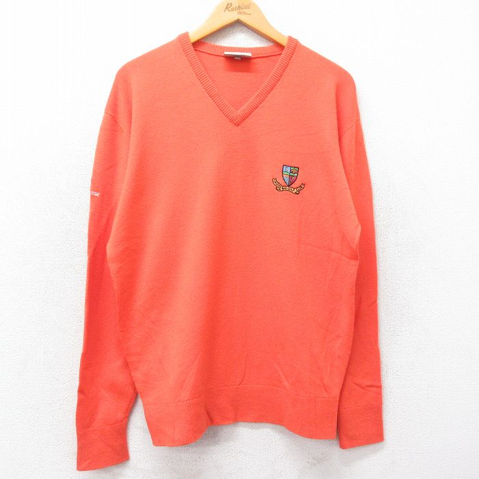 L★古着 長袖 セーター メンズ ゴルフ メリノウール Vネック イギリス製 オレンジ 25jan21 中古 ニット トップス