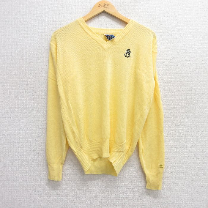 【50%OFF】M★古着 チャンピオン champion 長袖 セーター メンズ 90年代 90s SCHOLAR アクリル Vネック 黄 イエロー 25jan22 中古 ニット トップス