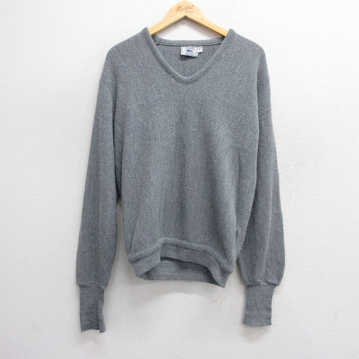 【50%OFF】XL★古着 ラコステ LACOSTE IZOD 長袖 セーター メンズ 90年代 90s 無地 Vネック グレー 25jan22 中古 ニット トップス