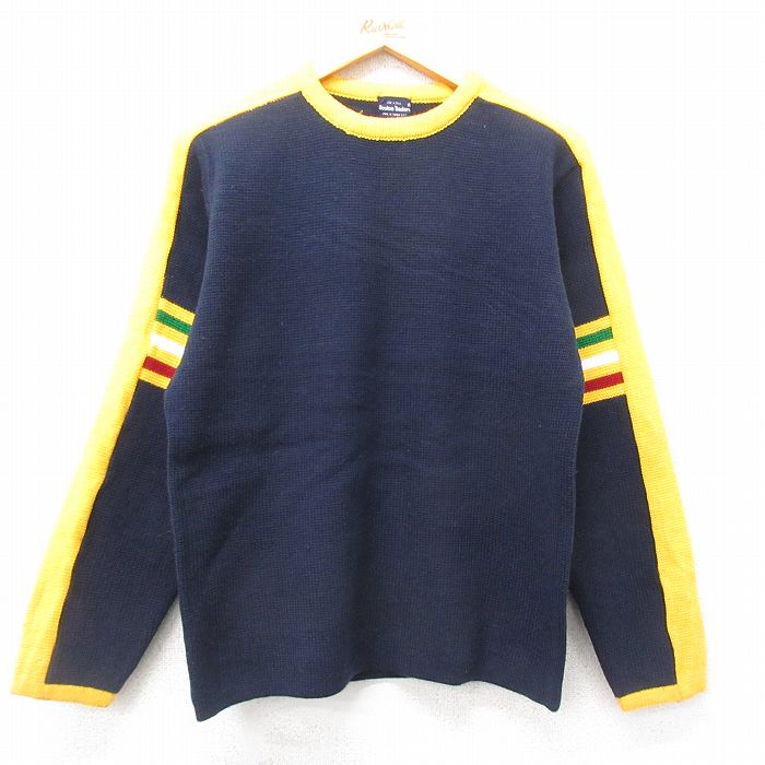M★古着 長袖 セーター メンズ 80年代 80s アクリル クルーネック 濃紺他 ネイビー 25jan24 中古 ニット トップス