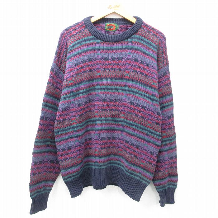 L★古着 ボストントレーダーズ 長袖 セーター メンズ 00年代 00s クルーネック 紫他 パープル 25jan28 中古 ニット トップス