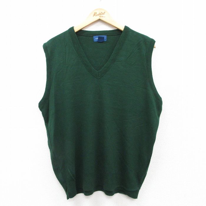 L★古着 タウンクラフト ニット ベスト メンズ 90年代 90s 無地 アクリル Vネック USA製 緑 グリーン 25jan28 中古 トップス