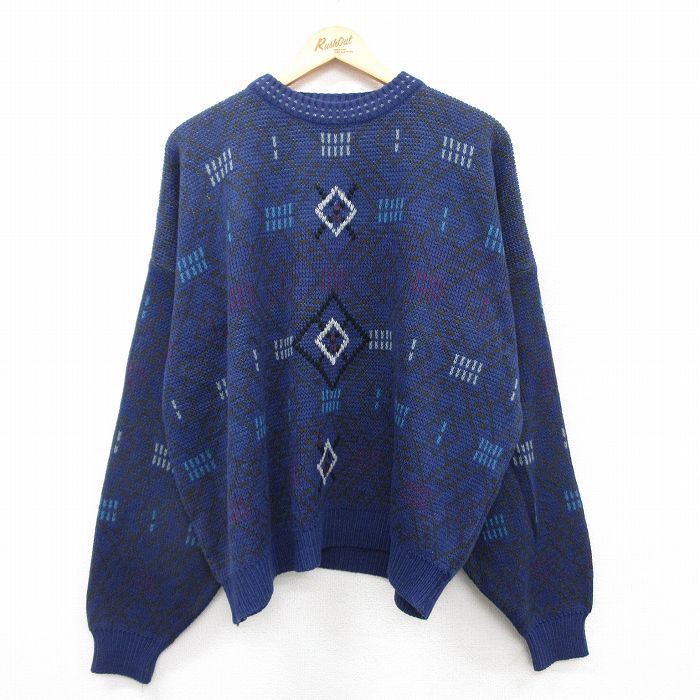 XL★古着 マックレガー 長袖 セーター メンズ 90年代 90s 大きいサイズ アクリル クルーネック 紺他 ネイビー 25jan28 中古 ニット トップス