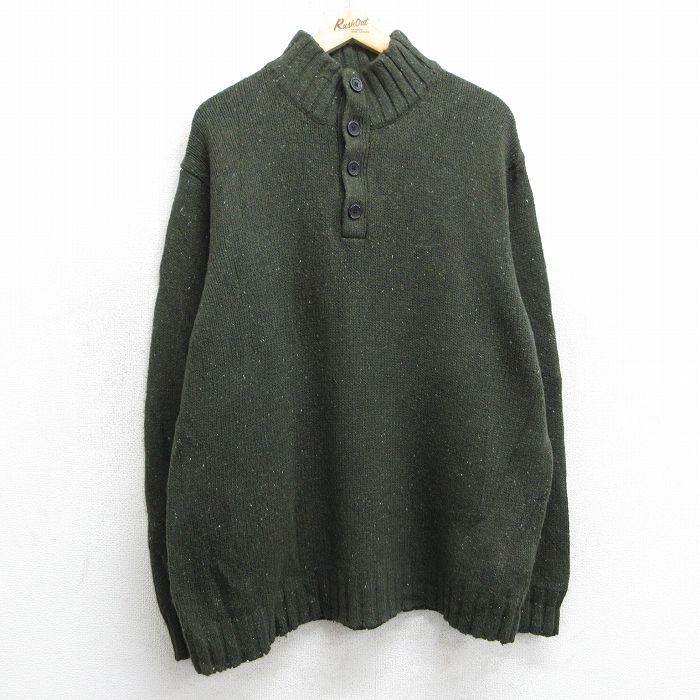 【50%OFF】XL★古着 ノーティカ NAUTICA 長袖 ブランド セーター メンズ ワンポイントロゴ モックネック ハイネック 濃緑 グリーン 25feb01 中古 ニット トップス